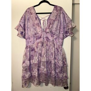 Fashion Nova 2X Sierra Chiffon Mini Dress Ruffle Boho Lavender Floral Dainty NWT